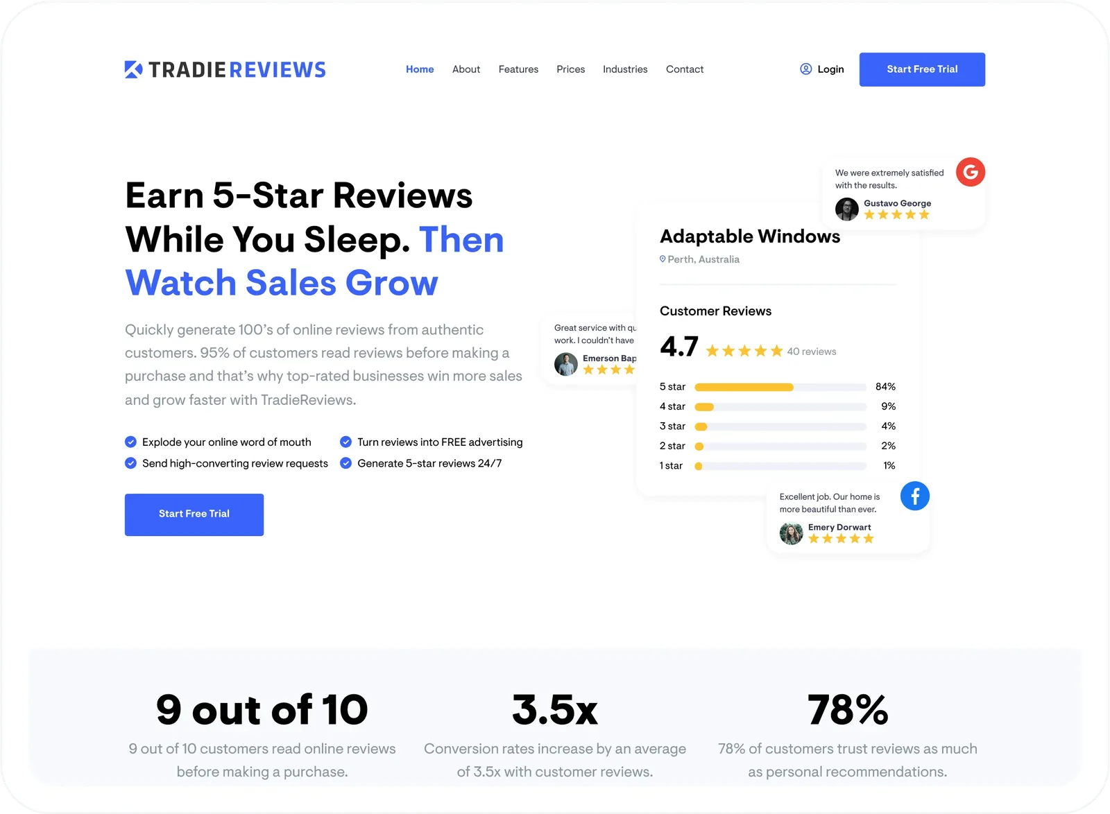 Referral and review management app homepage